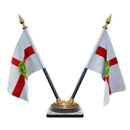 Alderney Double Desk Flag Stand  3D Illustration