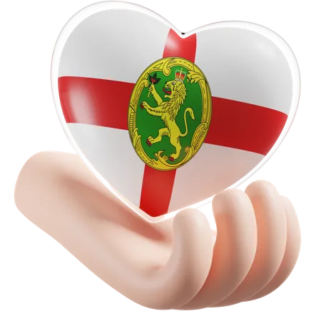 Cuidados com as mãos e coração da bandeira de Alderney  3D Icon