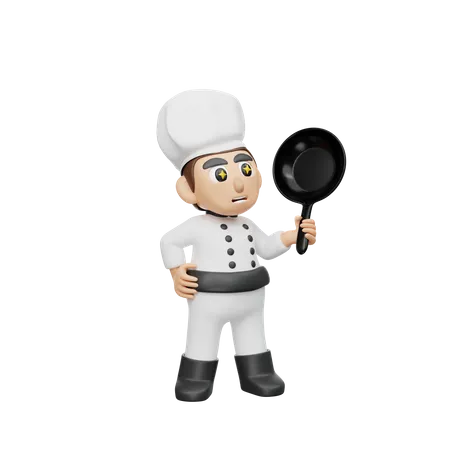 3 D Rendering Chef Character Illustration With Frying Pan 3D Illustration
