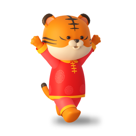 Tigre fofo chinês alegre  3D Illustration