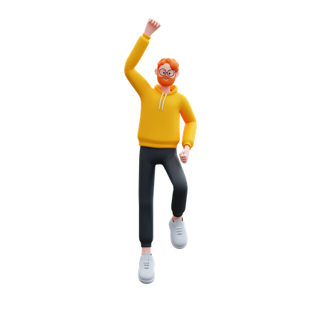 Homem alegre com capuz pulando  3D Illustration