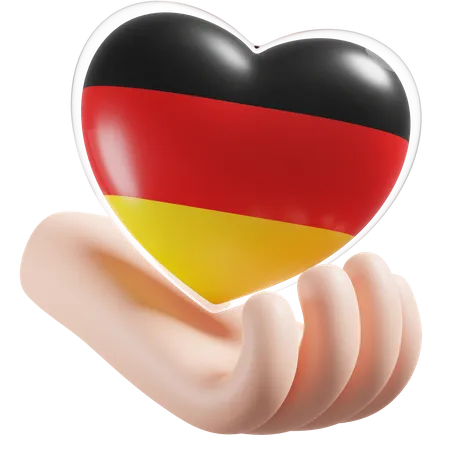 Cuidados com as mãos e coração com bandeira da Alemanha  3D Icon