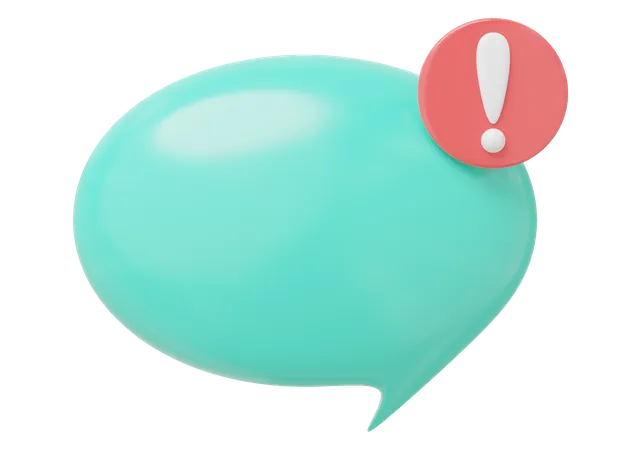 3 D Notification Chat Bubble Icon On Transparent Glossy Speech Balloon With Exclamation Mark Symbol Social Media Messages Box Comment Text Cloud For Website Cartoon Icon Minimal Smooth 3 D Render 3D Icon