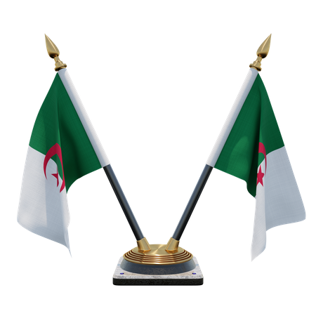 Algeria Double Desk Flag Stand 3D Illustration