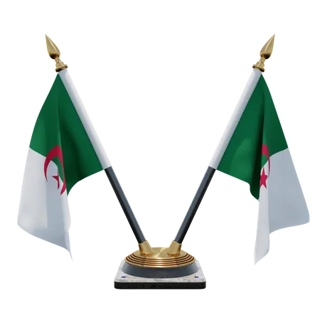 Algeria Double Desk Flag Stand  3D Illustration