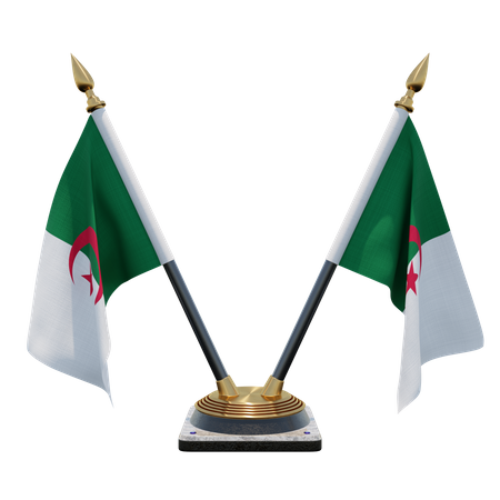 Algeria Double (V) Desk Flag Stand  3D Icon