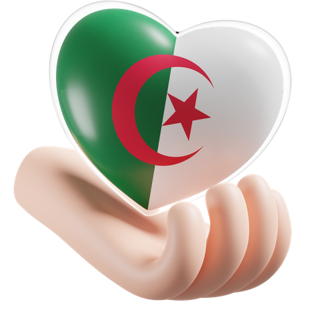 Algeria Flag Heart Hand Care  3D Icon