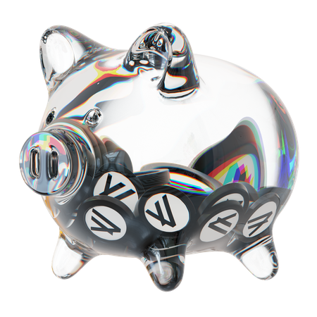 Algo Clear Glass Piggy Bank With Decreasing Piles Of Crypto Coins  3D Icon
