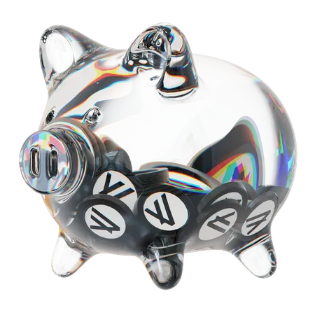 Algo Clear Glass Piggy Bank With Decreasing Piles Of Crypto Coins  3D Icon