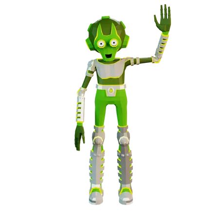 3 D Green Alien Astronaut Waving A Greeting 3D Illustration