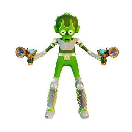 Alien com arma de dois blasters nas mãos  3D Icon