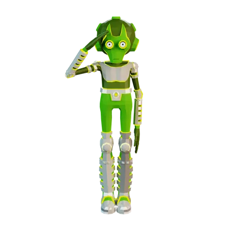 3 D Green Alien Is Saluting Like A Soldier A Cartoon Isolated Illustration 3D Illustration