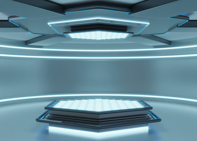 Außerirdisches Schiff, Futuristisches Podium  3D Illustration