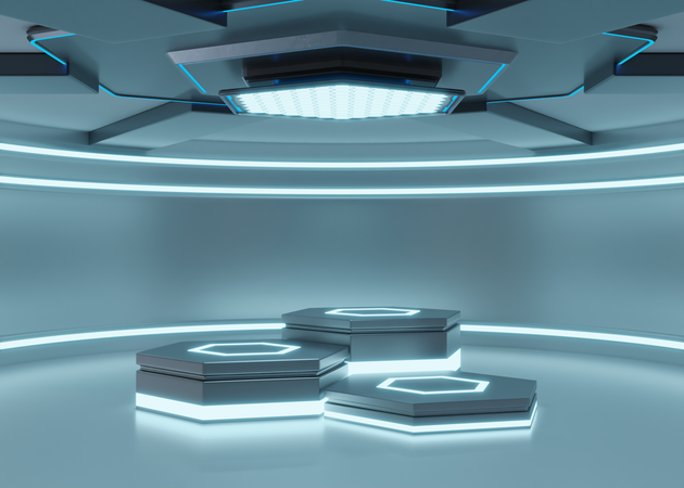 Alien Ship Futuristic Podium 3D Illustration