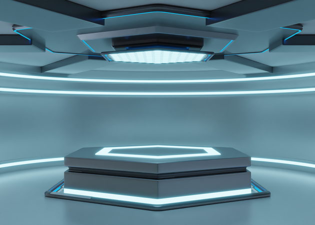 Alien Ship Futuristic Podium 3D Illustration