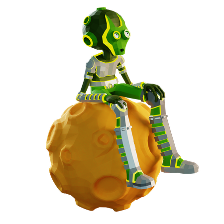 Alien sitting on moon  3D Illustration