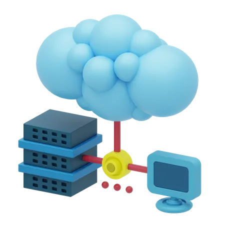 Icono 3 D De Alojamiento De Sitios Web Representado Con Una Computadora Y Un Servidor Conectados A Traves De Una Red En La Nube 3D Icon