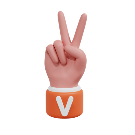 Alphabets Gesture V 3D Icon