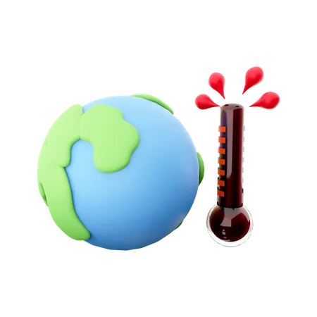 Representacion 3 D Planeta Tierra Con Icono De Termometro Render 3 D Icono Del Concepto De Calentamiento Global 3D Icon