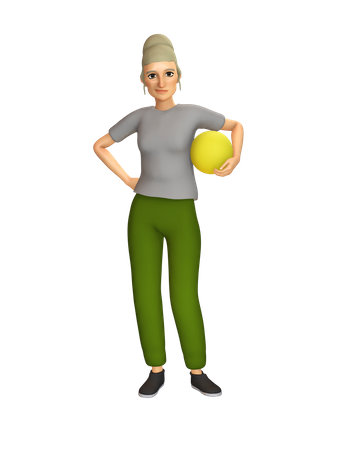 Alte Frau mit Ball in der Hand  3D Illustration