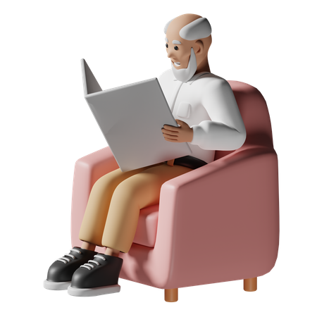 Alter Mann liest Nachrichten  3D Illustration