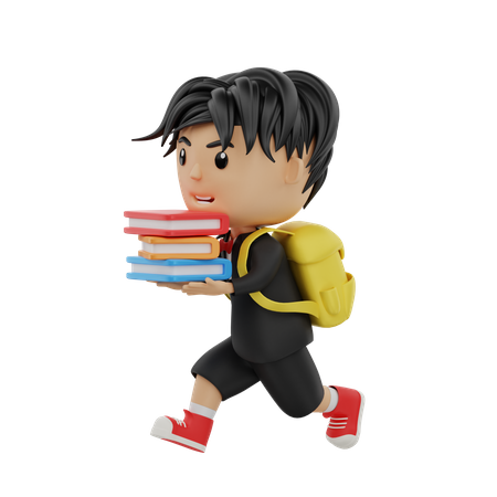 Aluno traz alguns livros para correr  3D Illustration