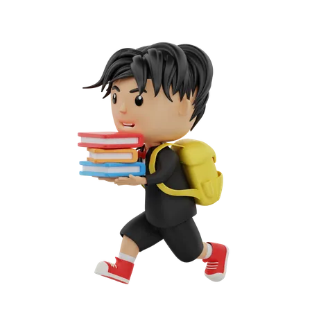 Aluno traz alguns livros para correr  3D Illustration