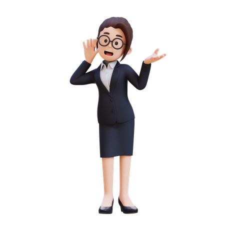 Amazed Curious Businesswoman Trying To Hear You Overhear Listening Intently  3D Illustration