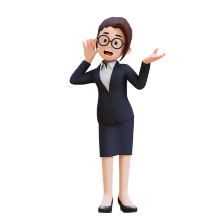 Amazed Curious Businesswoman Trying To Hear You Overhear Listening Intently  3D Illustration