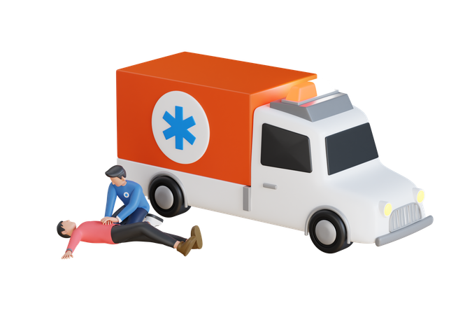 Ambulance Crew Helping Unconscious Man On Road  3D Icon