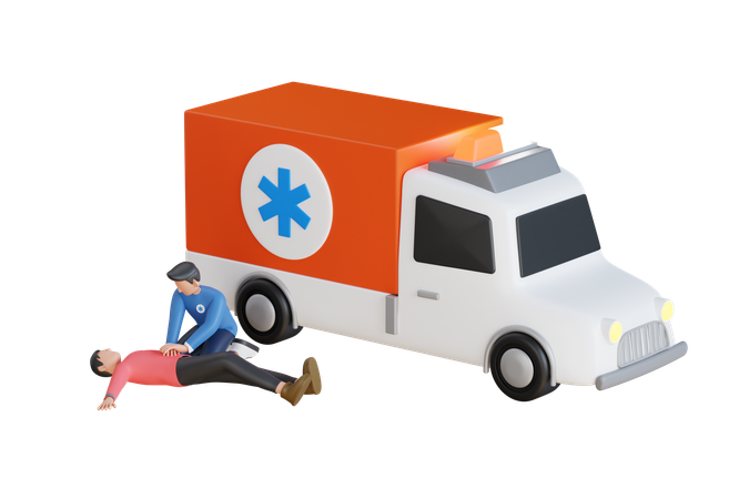 Ambulance aidant un homme inconscient sur la route  3D Icon