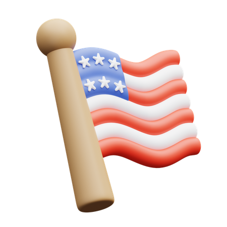 American Flag On Pole  3D Icon