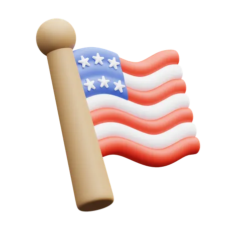 American Flag On Pole  3D Icon