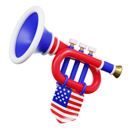 American Flag Trumpet  3D Icon