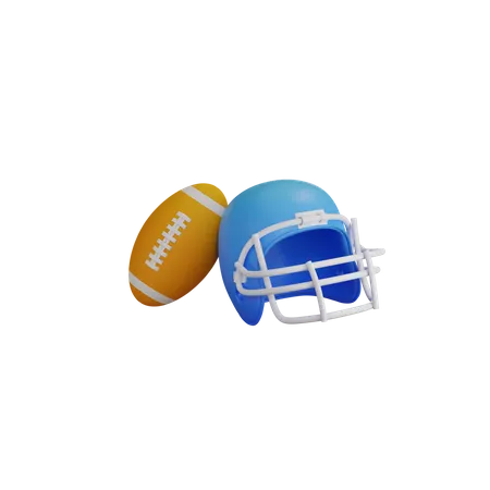 American Football 3 D Icon Football Helmet Face Mask And Ball Pigskin 3D Icon