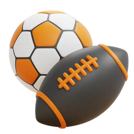 American Football And Soccer Ball  3D Icon