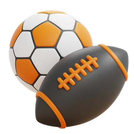 American Football And Soccer Ball  3D Icon