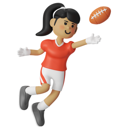 アメリカンフットボールのボールキャッチャーの女の子  3D Illustration