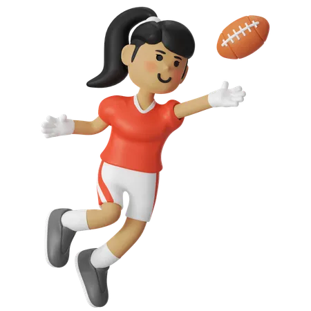 アメリカンフットボールのボールキャッチャーの女の子  3D Illustration