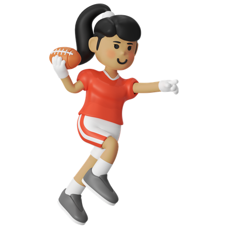 American Football Passing Ball Girl  3D Illustration