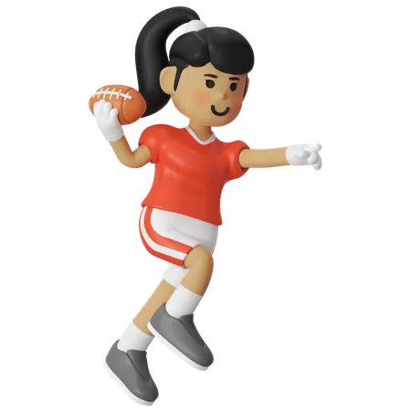 American Football Passing Ball Girl  3D Illustration
