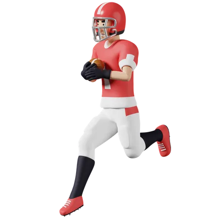 American football player Hold a ball and jump  3D Illustration