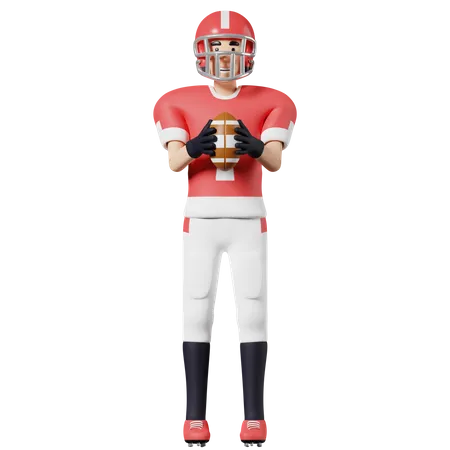 American football player Hold a ball with both hands  3D Illustration