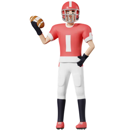 American football player Hold ball in one hand  3D Illustration