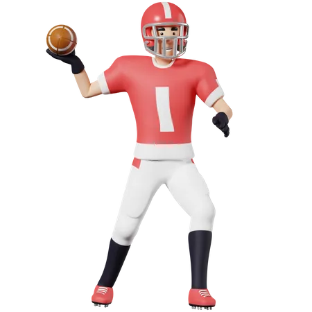 American football player Throwing ball  3D Illustration