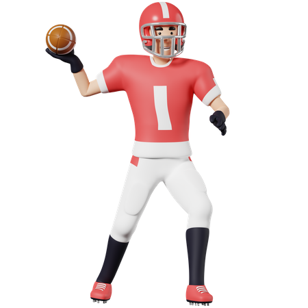 American football player Throwing ball 3D Illustration