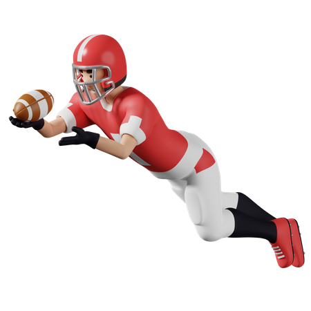 American Football-Spieler fängt den Ball in der Luft  3D Illustration