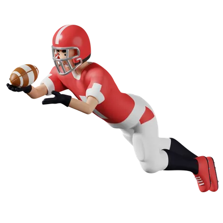American Football-Spieler fängt den Ball in der Luft  3D Illustration