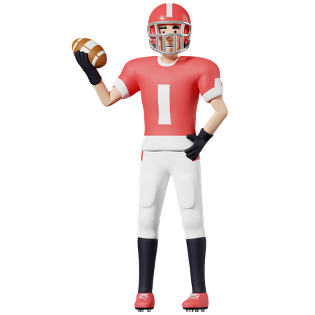 American Football-Spieler hält Ball in einer Hand  3D Illustration