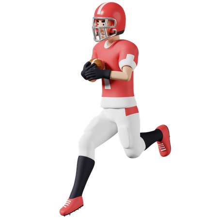 American-Football-Spieler hält einen Ball und springt  3D Illustration